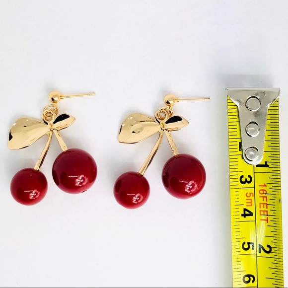 New! Gold Cherry Dangle Earrings - Picture 2 of 2